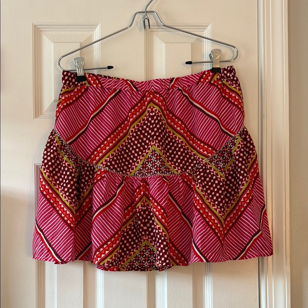 Banana Republic Pink and Red Patterned Tiered Skirt
